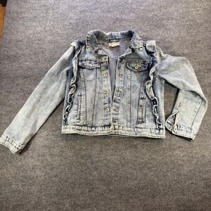 Y2K Ci Sono Denim Collection Ruffle Trim Trucker Jacket Medium Wash Blue Large L